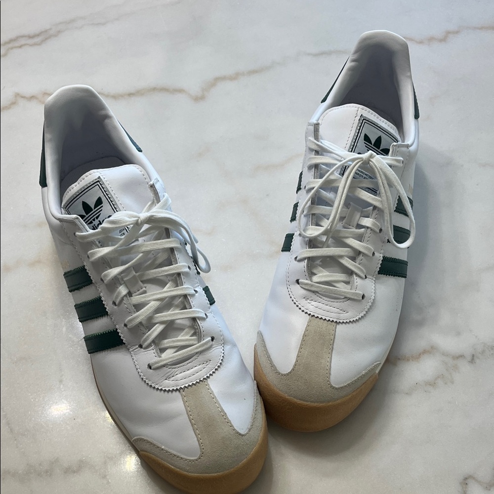 Adidas White and Dark Green Trainers